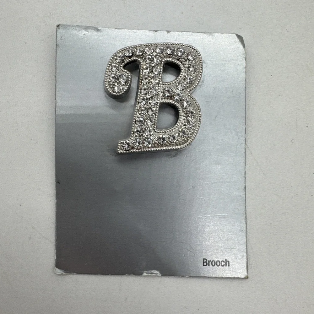 Silver Initial Lapel Rhinestone Brooch Lapel Pin 1